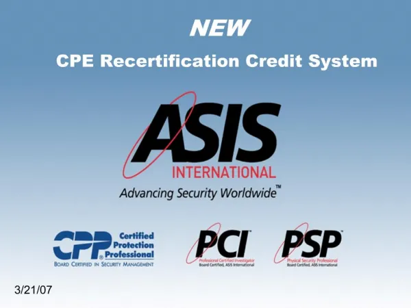 NEW CPE Recertification Credit System