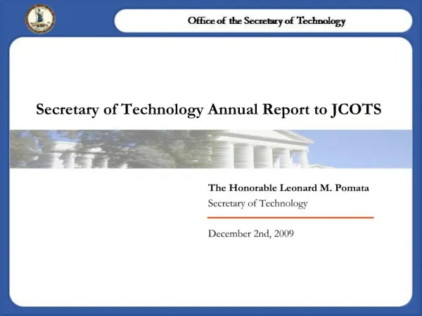 Secretary of Technology Annual Report to JCOTS