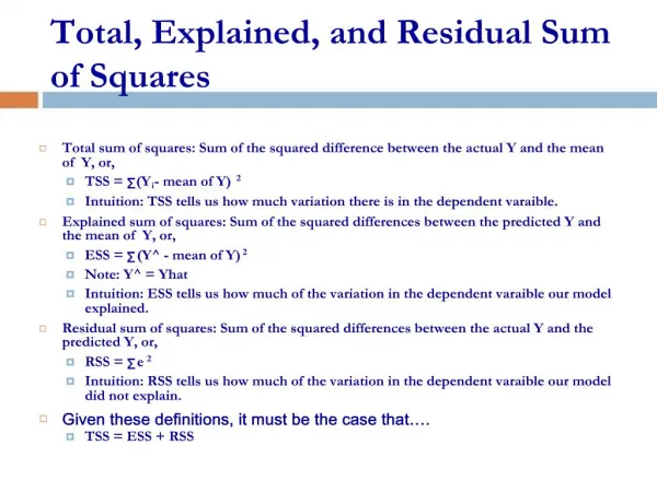 Total, Explained, and Residual Sum of Squares