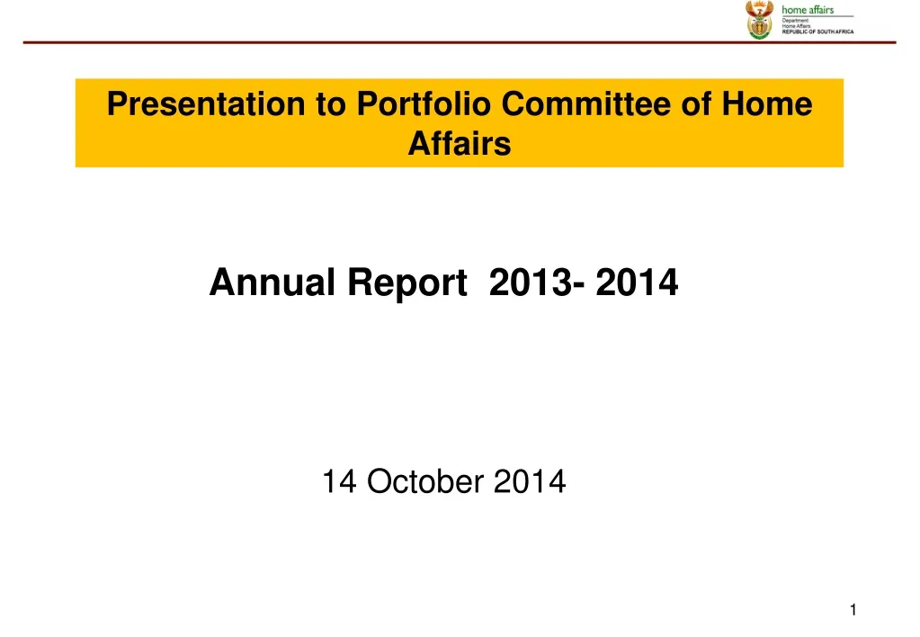presentation to portfolio committee of home