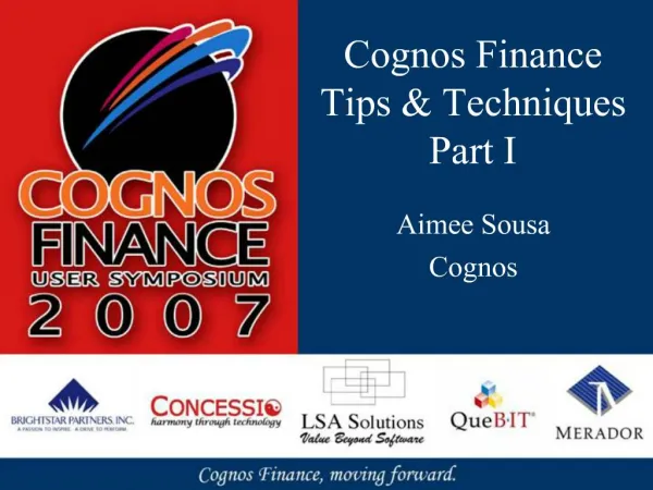 Cognos Finance Tips Techniques Part I
