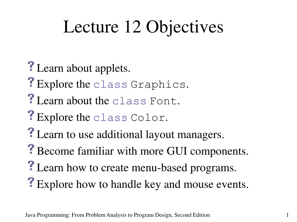 lecture 12 objectives