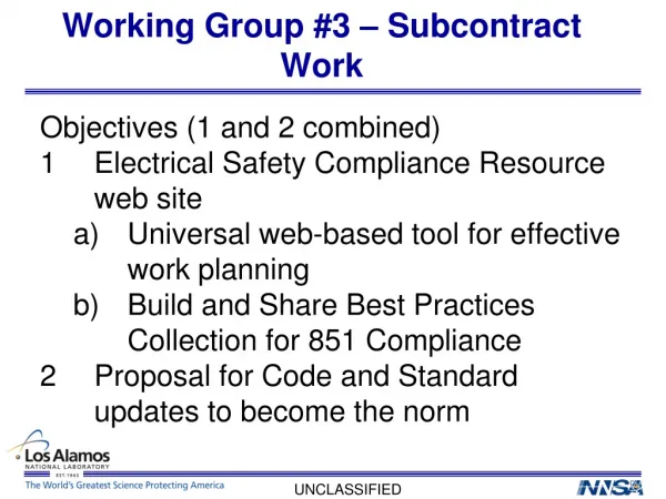 Working Group # 3 – Subcontract Work