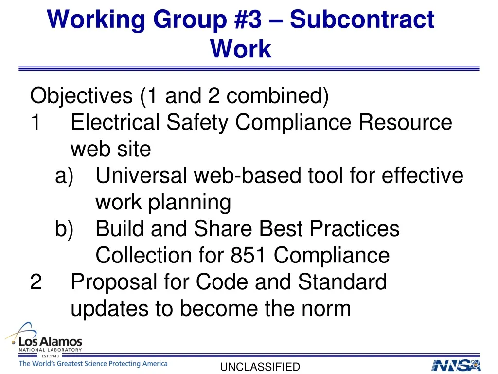 working group 3 subcontract work