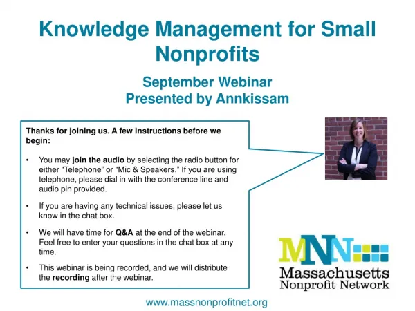 Knowledge Management for Small Nonprofits September Webinar Presented by Annkissam