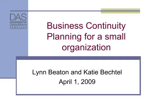 Business Continuity Planning for a small organization