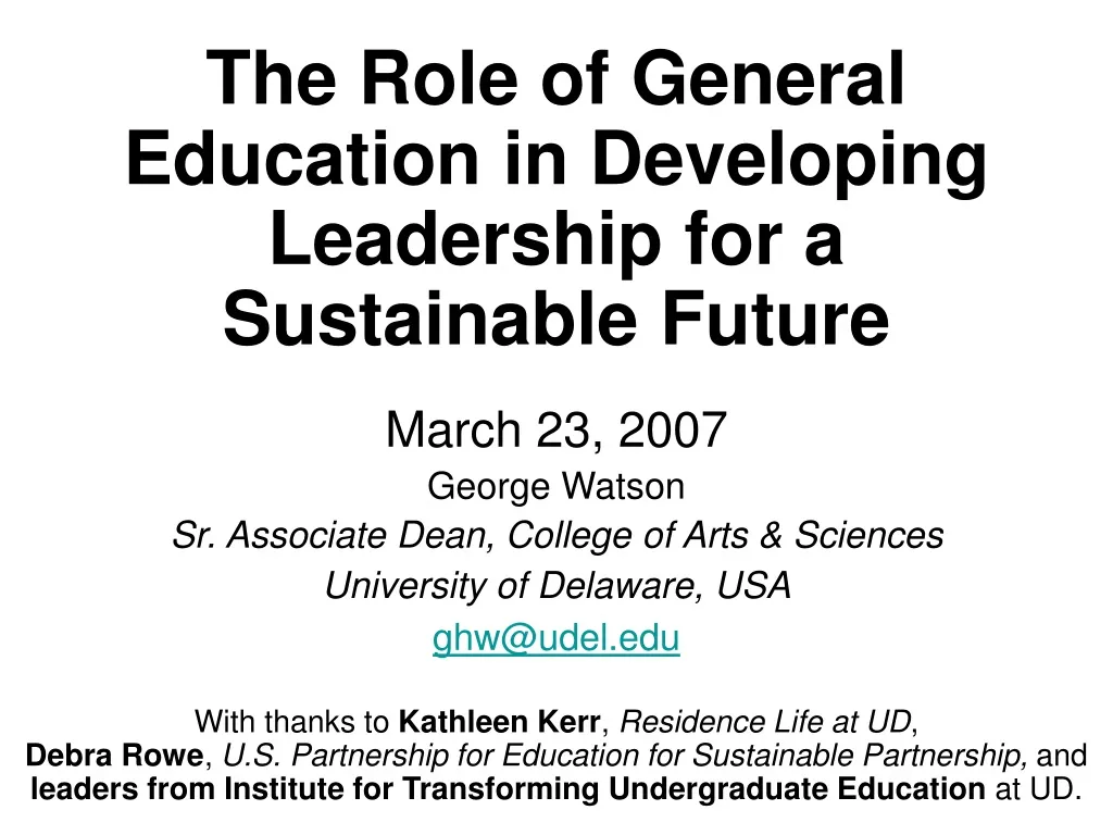 the role of general education in developing leadership for a sustainable future