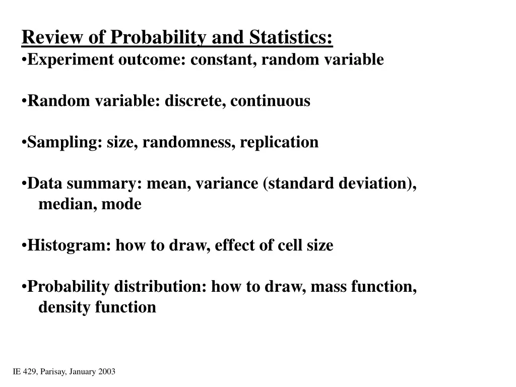 review of probability and statistics experiment