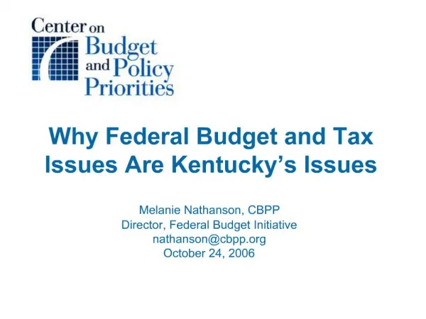 Why Federal Budget and Tax Issues Are Kentucky s Issues
