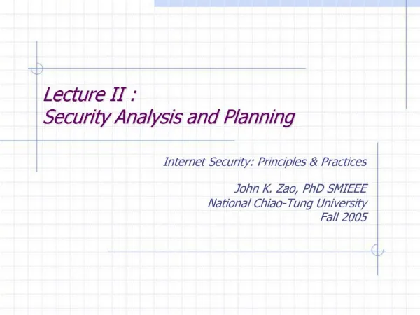 Lecture II : Security Analysis and Planning