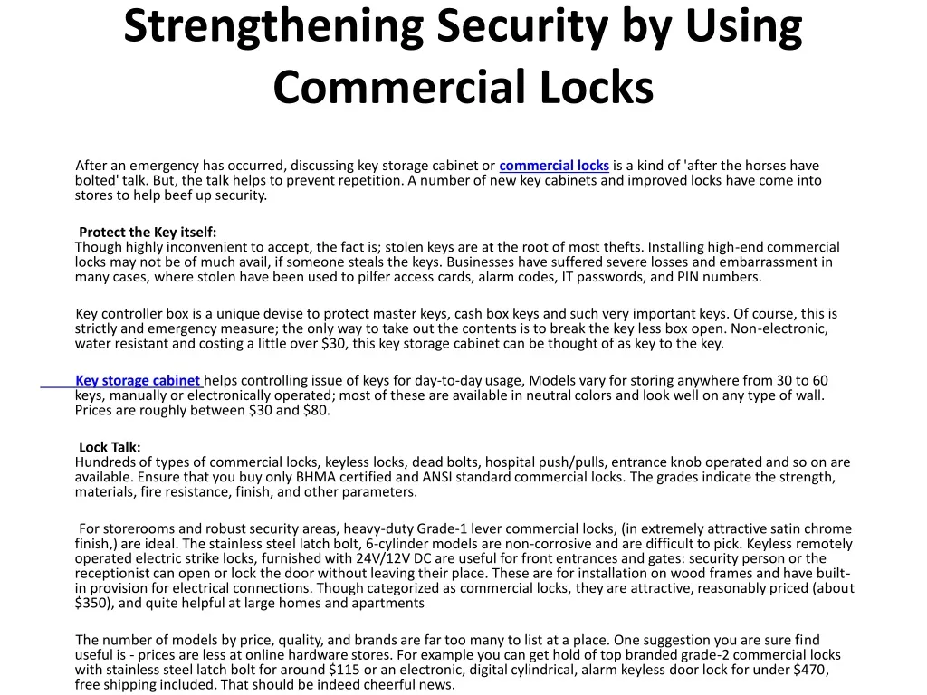 strengthening security by using commercial locks