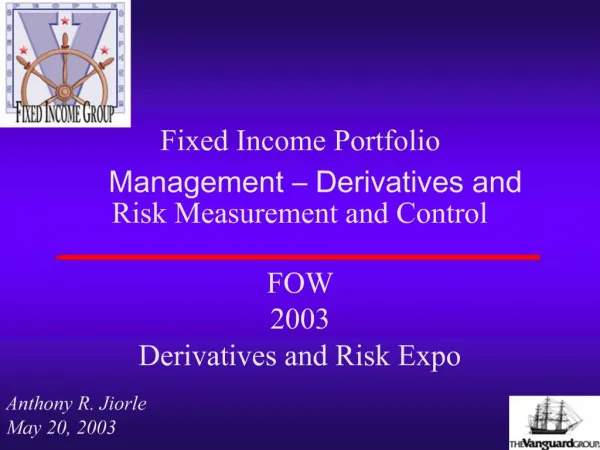 Fixed Income Portfolio Management Derivatives and Risk Measurement and Control