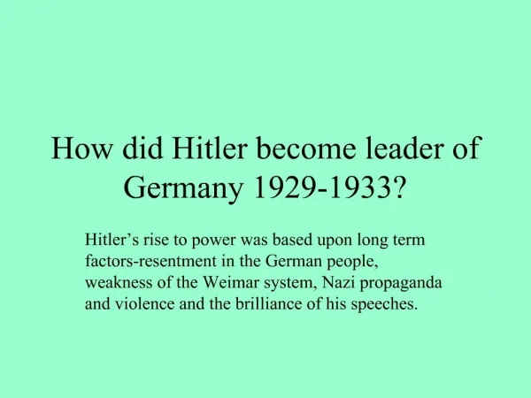 How did Hitler become leader of Germany 1929-1933