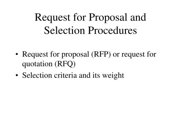 Request for Proposal and Selection Procedures
