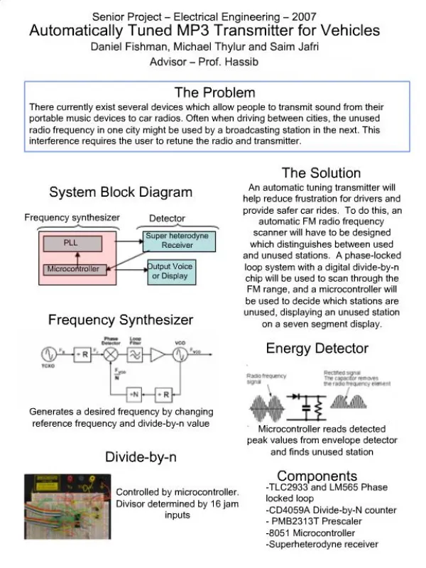 Senior Project Electrical Engineering 2007 Automatically Tuned MP3 Transmitter for Vehicles Daniel Fishman, Michael