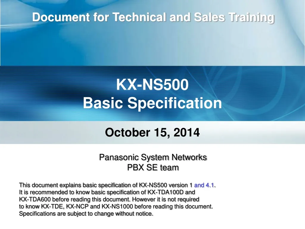 document for technical and sales training