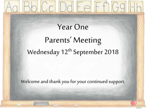 Year One Parents’ Meeting Wednesday 12 th September 2018