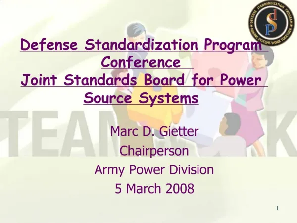 Defense Standardization Program Conference Joint Standards Board for Power Source Systems