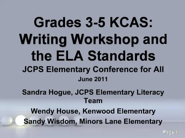 Grades 3-5 KCAS: Writing Workshop and the ELA Standards
