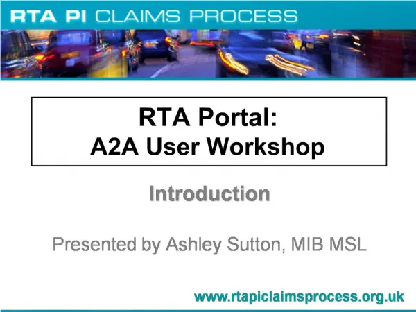 RTA Portal: A2A User Workshop