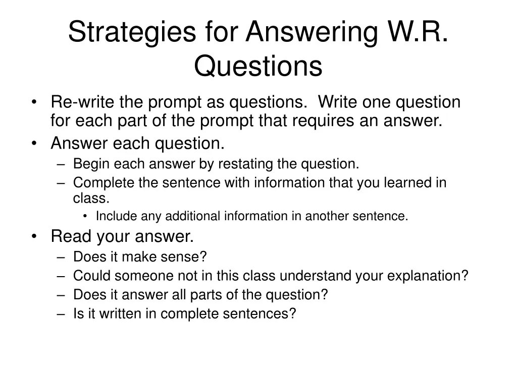 strategies for answering w r questions