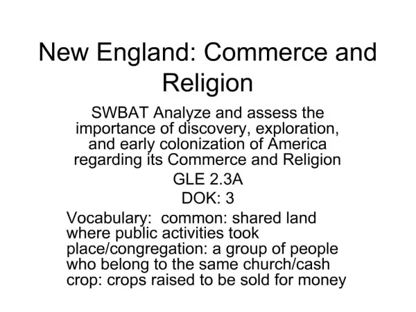 New England: Commerce and Religion