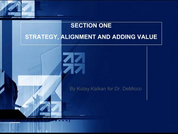 SECTION ONE STRATEGY, ALIGNMENT AND ADDING VALUE By Kutay Kalkan for Dr. DeMicco