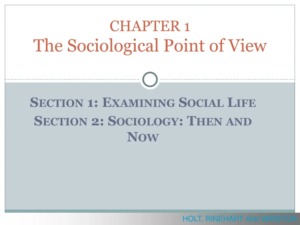 chapter 1 the sociological point of view