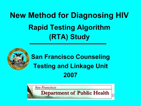 New Method for Diagnosing HIV Rapid Testing Algorithm RTA Study