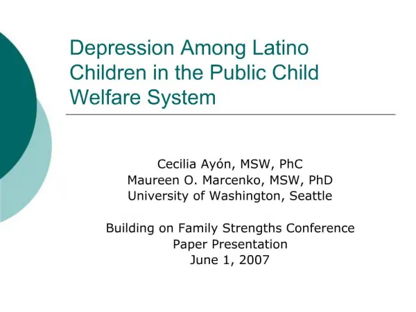 Depression Among Latino Children in the Public Child Welfare System