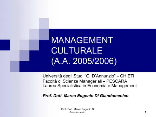 MANAGEMENT CULTURALE A.A. 2005