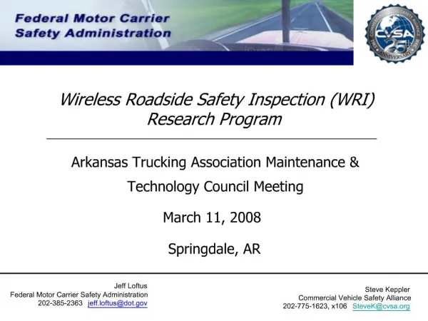 Wireless Roadside Safety Inspection WRI Research Program