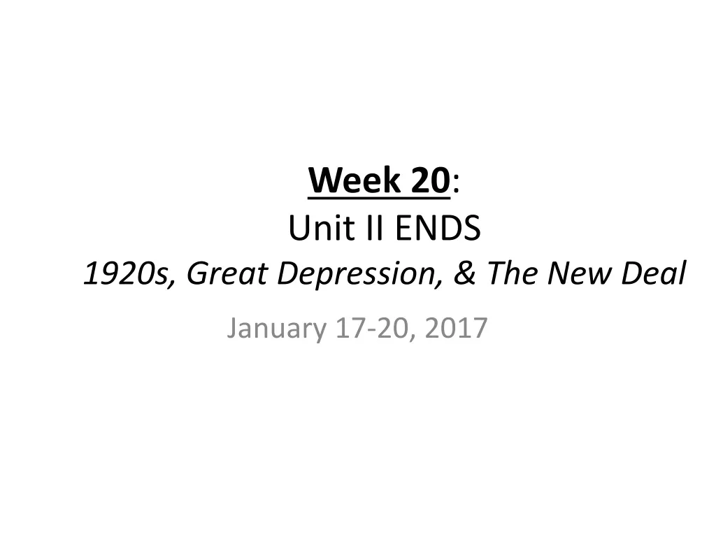 week 20 unit ii ends 1920s great depression the new deal