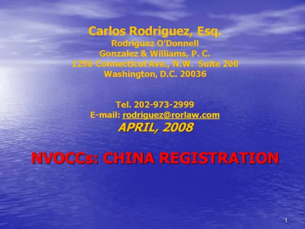 Carlos Rodriguez, Esq. Rodriguez O Donnell Gonzalez Williams, P. C. 1250 Connecticut Ave., N.W. Suite 200 Washington,