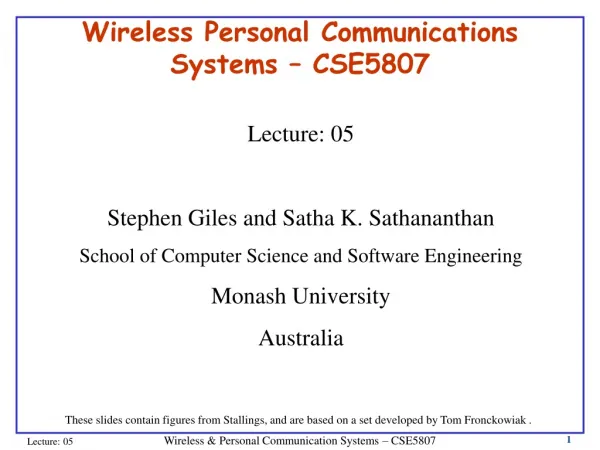Wireless Personal Communications Systems – CSE5807