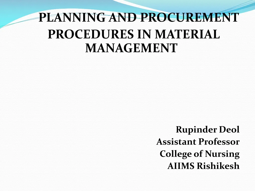 planning and procurement procedures in material