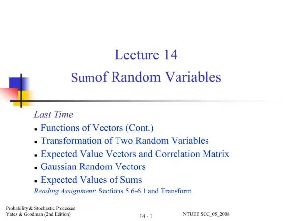 Lecture 14 Sum of Random Variables