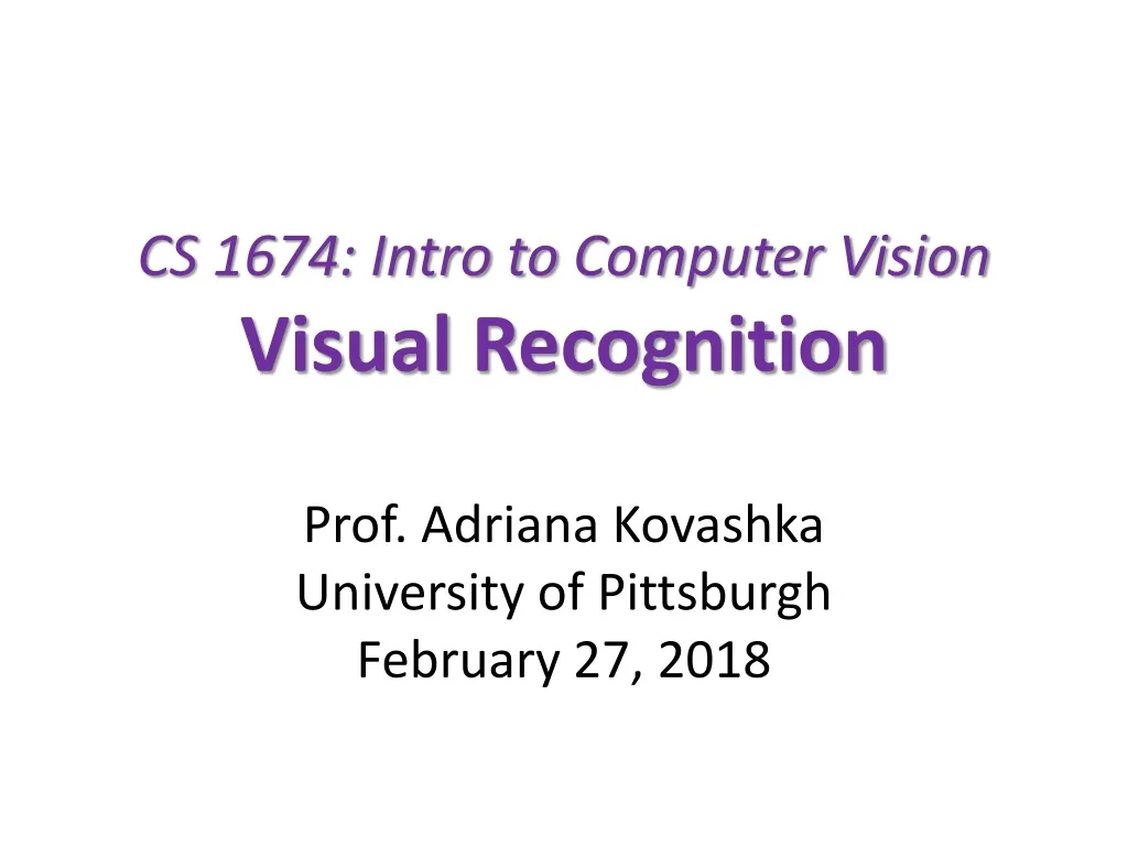 cs 1674 intro to computer vision visual recognition