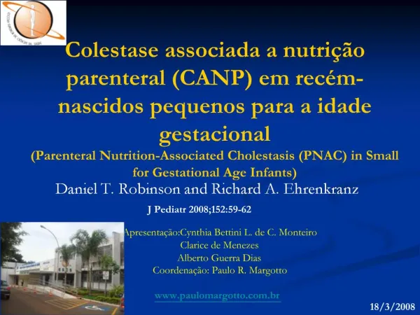 Colestase associada a nutri o parenteral CANP em rec m-nascidos pequenos para a idade gestacional Parenteral Nutrition