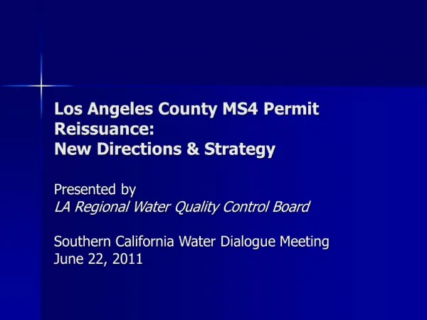 Los Angeles County MS4 Permit Reissuance: New Directions Strategy