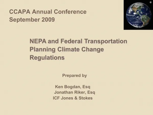 NEPA and Federal Transportation Planning Climate Change Regulations