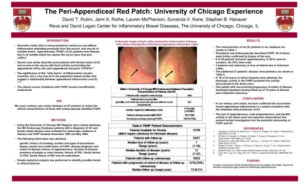 The Peri-Appendiceal Red Patch: University of Chicago Experience David T. Rubin, Jami A. Rothe, Lauren McPherson, Sunand
