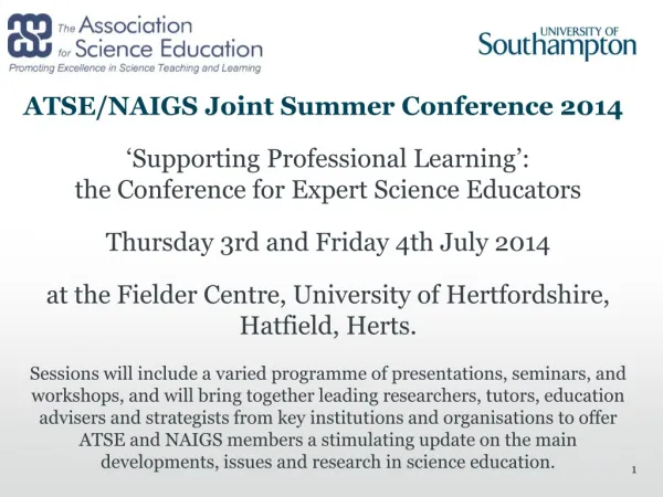 ATSE/NAIGS Joint Summer Conference 2014