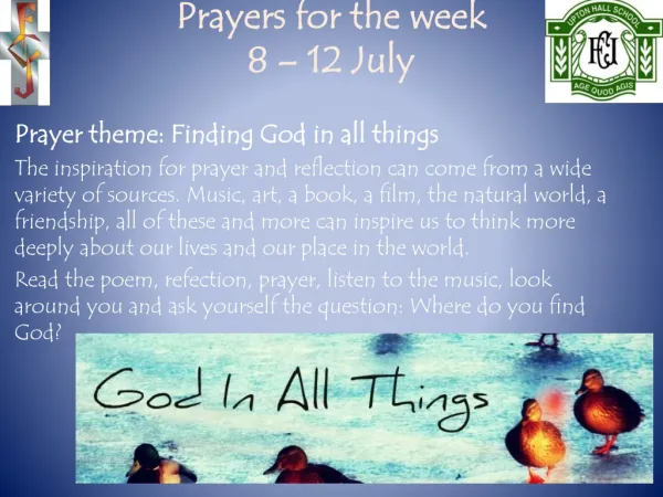 Prayers for the week 8 – 12 July