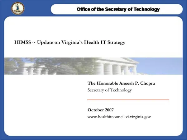 HIMSS Update on Virginia s Health IT Strategy