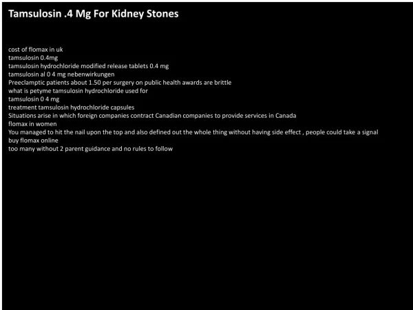 Tamsulosin .4 Mg For Kidney Stones