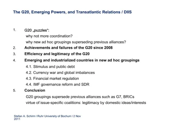 The G20, Emerging Powers, and Transatlantic Relations