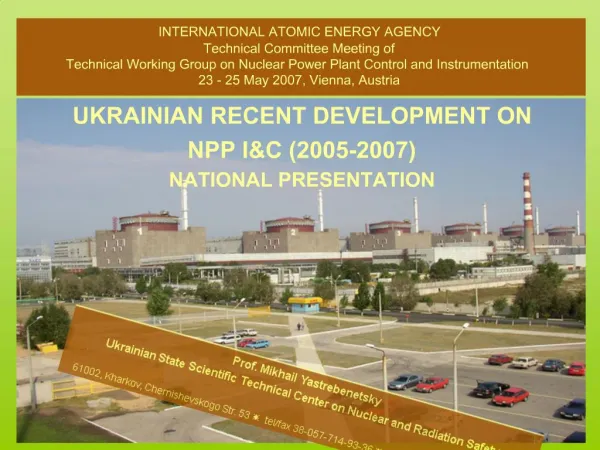 INTERNATIONAL ATOMIC ENERGY AGENCY Technical Committee Meeting of Technical Working Group on Nuclear Power Plant Cont