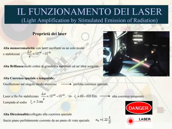 IL FUNZIONAMENTO DEI LASER Light Amplification by Stimulated Emission of Radiation