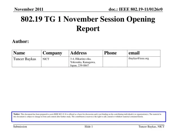 802.19 TG 1 November Session Opening Report